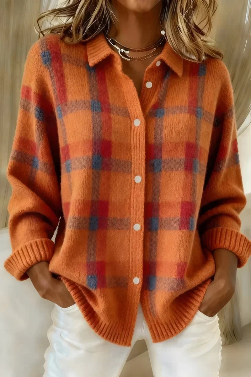 Nadia | Chaqueta de Punto de Cuadros en Naranja