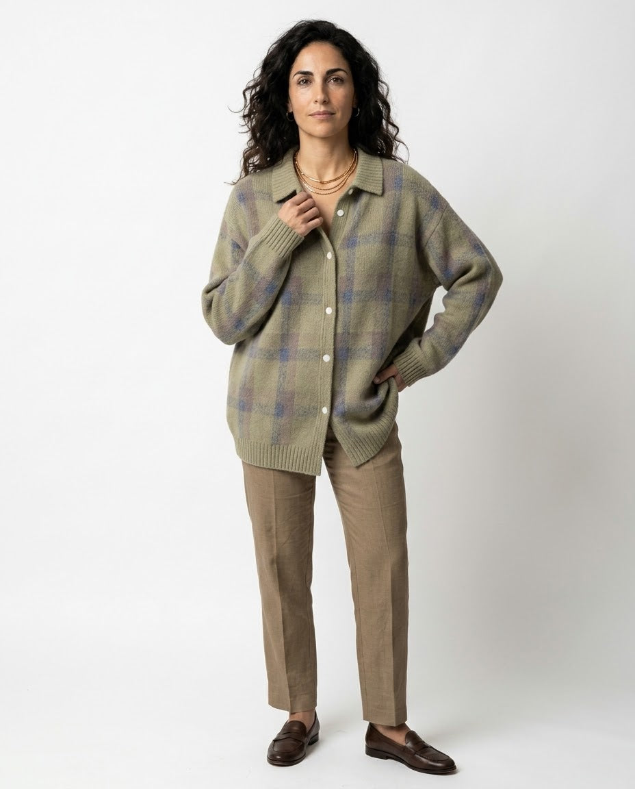 Nuria | Chaqueta de Punto de Cuadros en Salvia