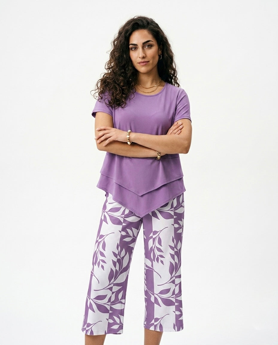 Paula- Conjunto de Dos Piezas con Estampado de Hojas Casual