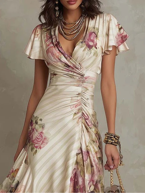 Margarita - Vestido de satén con estampado floral vintage