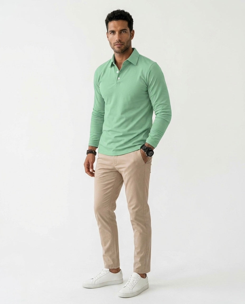 Guillermo - Polo casual de manga larga verde