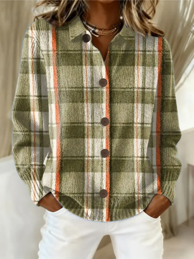 Ofelia | Chaqueta de Punto de Cuadros en Oliva y Teja