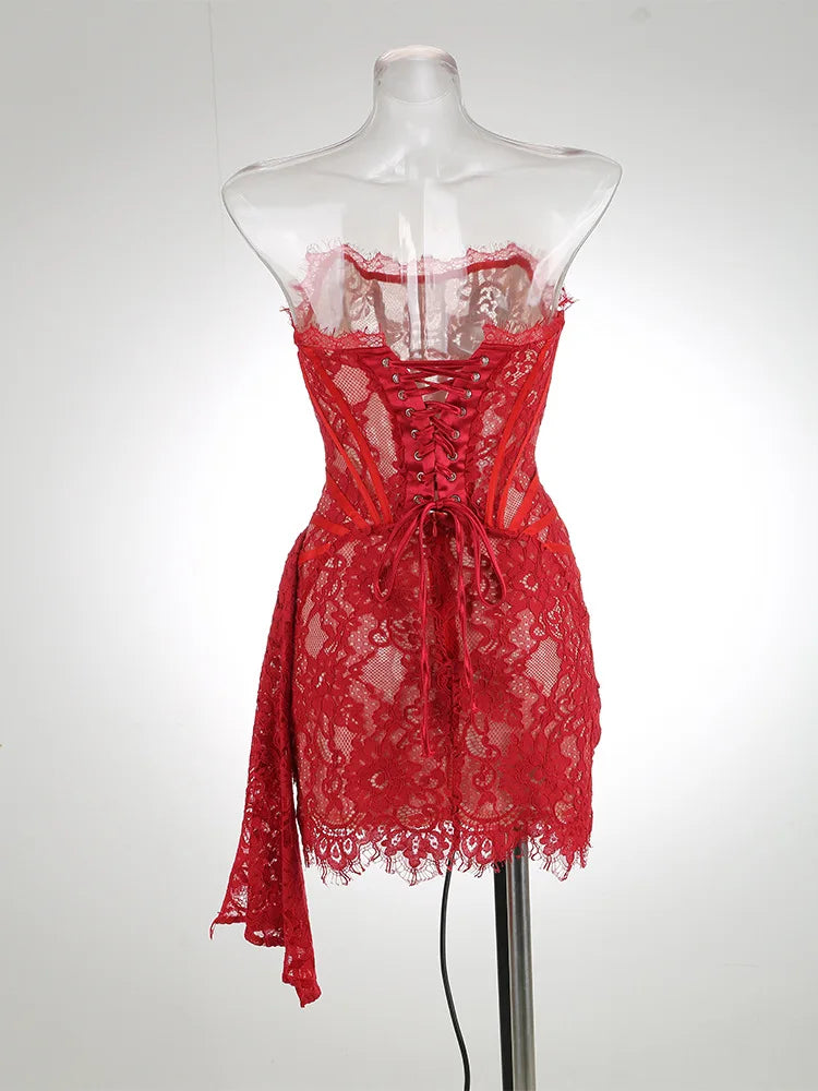 Yanira - Vestido de noche de encaje sin tirantes para mujer