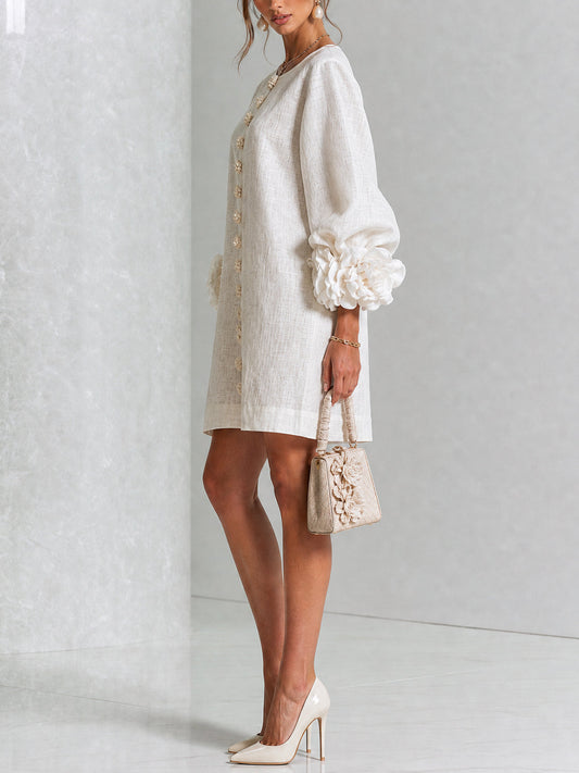 Vestido blanco botones flor - detalle mangas
