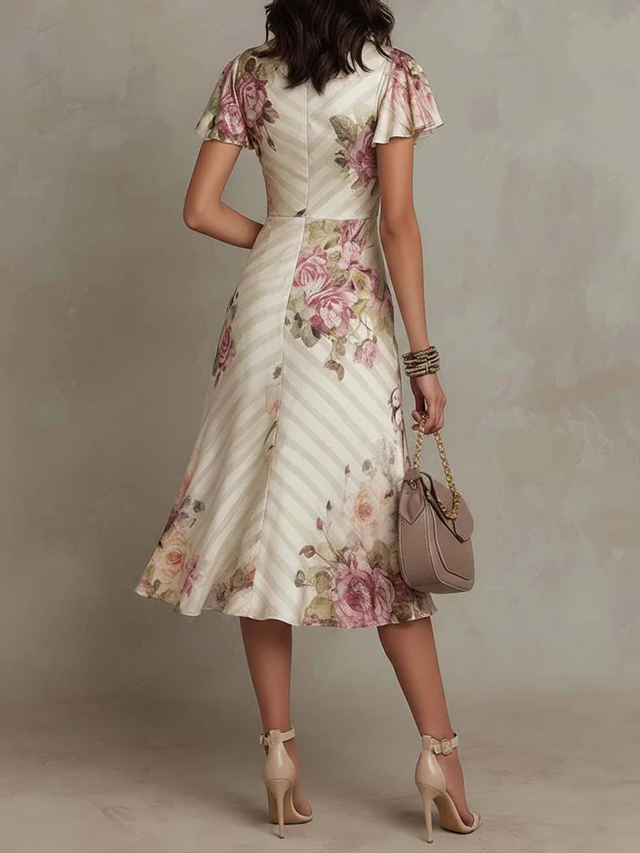 Margarita - Vestido de satén con estampado floral vintage