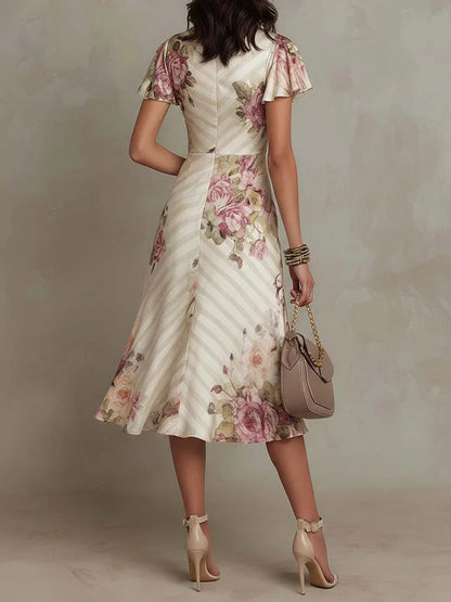 Margarita - Vestido de satén con estampado floral vintage