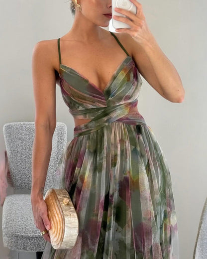 Sara - Vestido largo de lujo con estampado floral