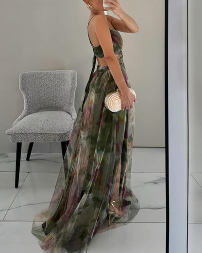 Sara - Vestido largo de lujo con estampado floral