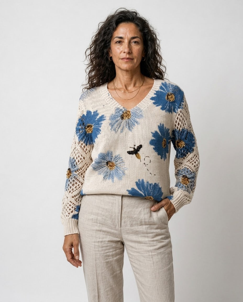 Aurora– Jersey Elegante con Estampado Floral