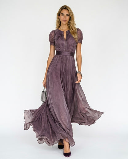 Vanesa - Elegante vestido largo con detalles de encaje