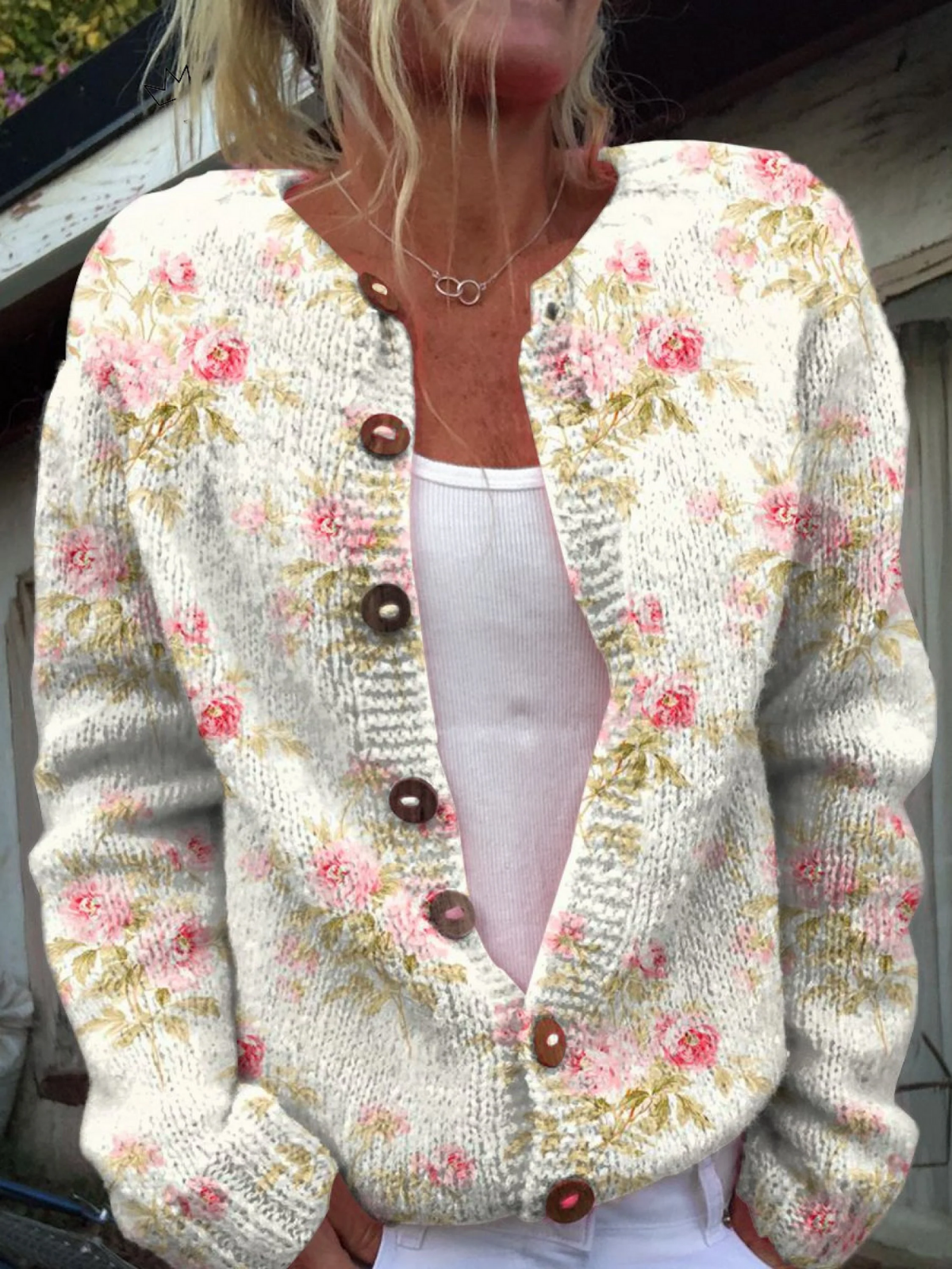 Margarita | Chaqueta de Punto Floral Rosa