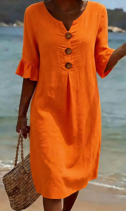 Soraya -  Elegante vestido de lino y algodón con botones