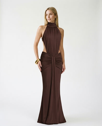 Daniela - Vestido largo de cuello alto sin espalda para mujer