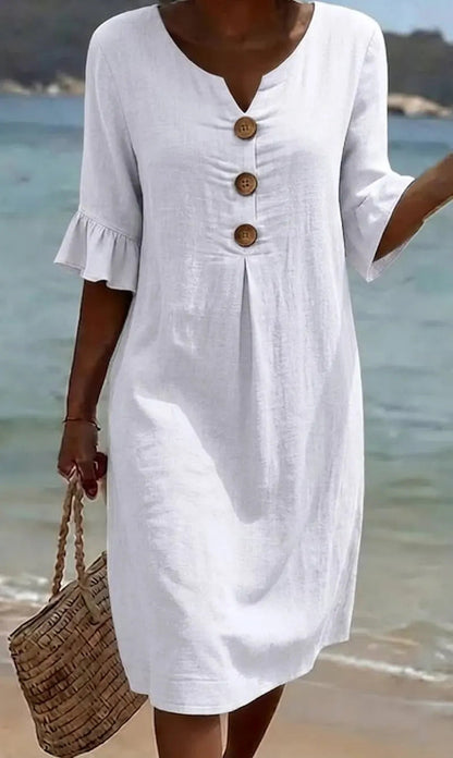 Soraya -  Elegante vestido de lino y algodón con botones