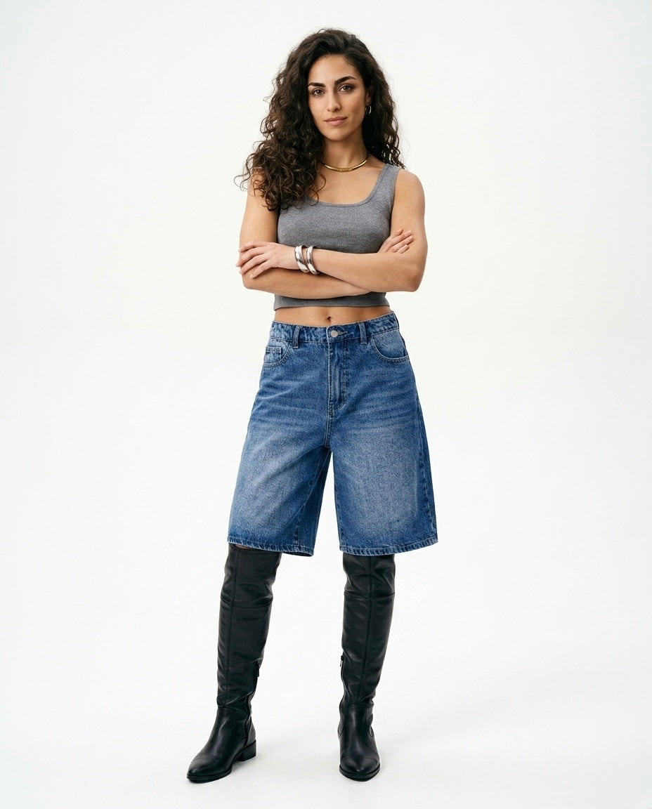Fabiana - Pantalones cortos vaqueros de cintura alta, de 5 piezas