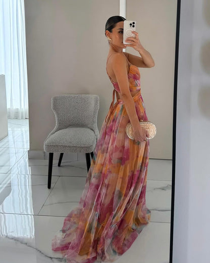 Sara - Vestido largo de lujo con estampado floral
