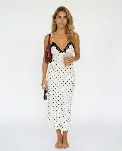 Sofia - Vestido largo de mujer con cuello en V y encaje