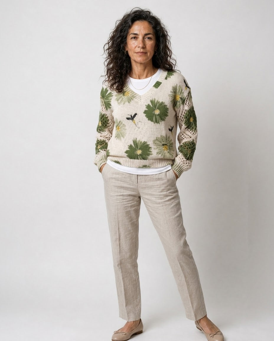 Aurora– Jersey Elegante con Estampado Floral