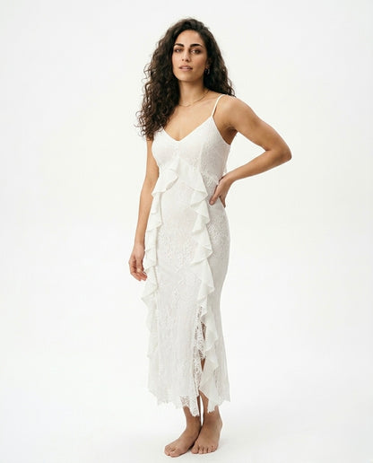 Gemma - Vestido largo con tirantes y volantes para mujer
