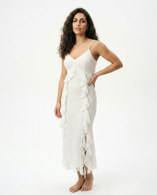 Gemma - Vestido largo con tirantes y volantes para mujer
