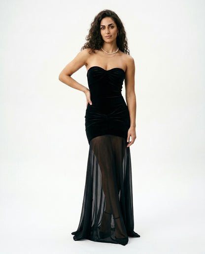 Helena - Vestido largo sin tirantes con fruncidos para mujer