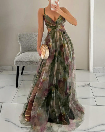 Sara - Vestido largo de lujo con estampado floral