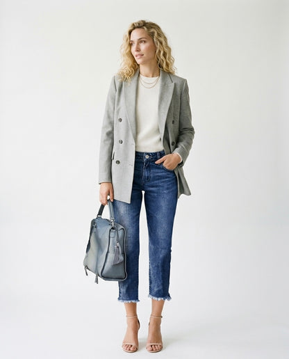 Triana - Vaqueros de denim desgastado de corte ajustado