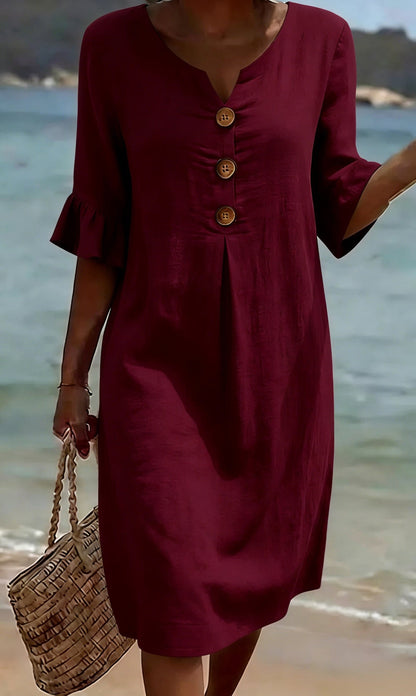 Soraya -  Elegante vestido de lino y algodón con botones