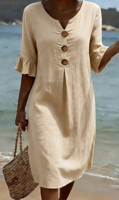 Soraya -  Elegante vestido de lino y algodón con botones