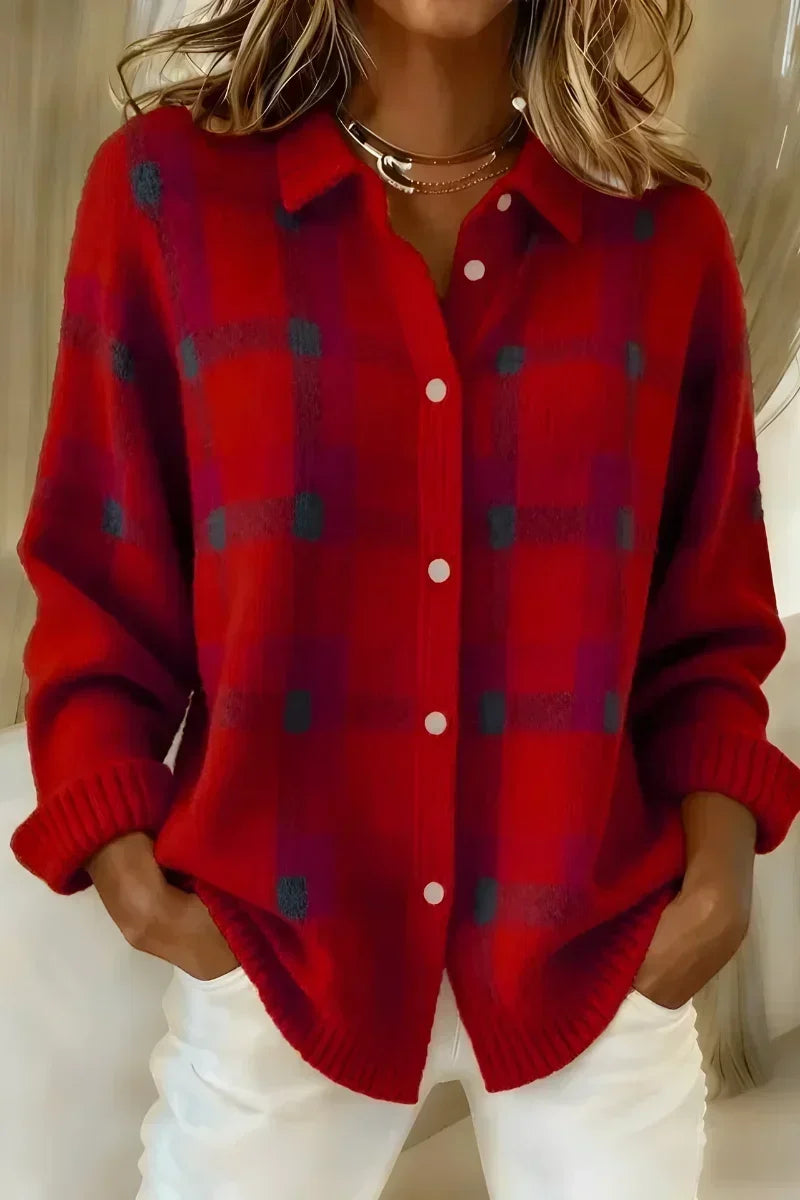 Milagros | Chaqueta de Punto de Cuadros en Rojo