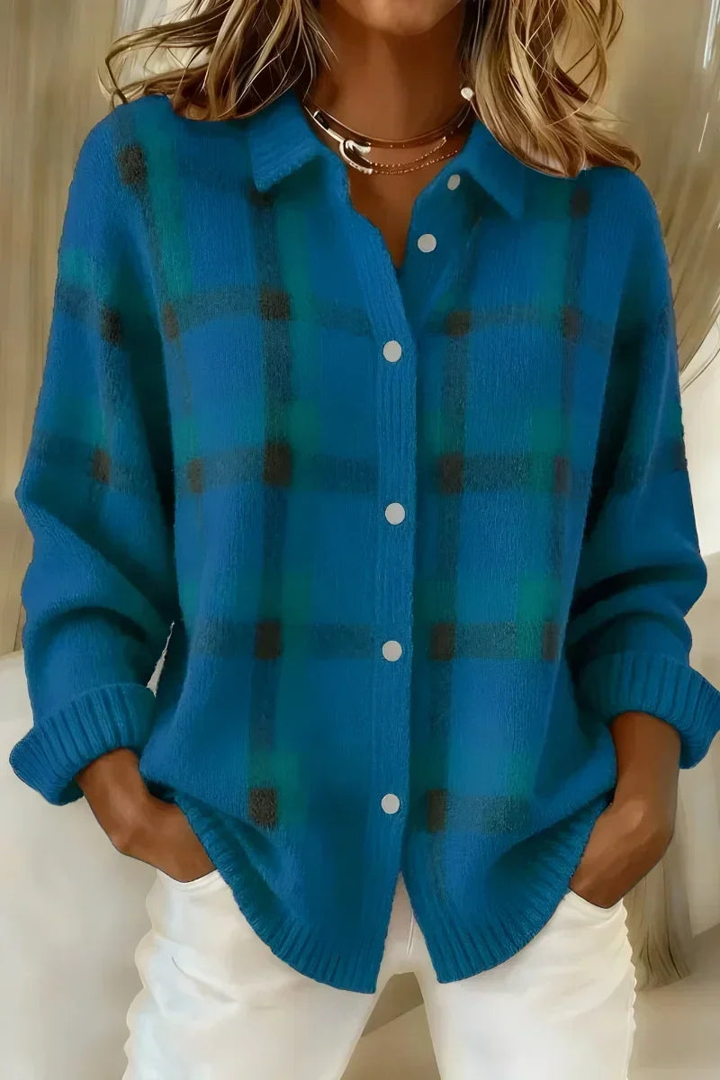 Francisca | Chaqueta de Punto de Cuadros en Azul