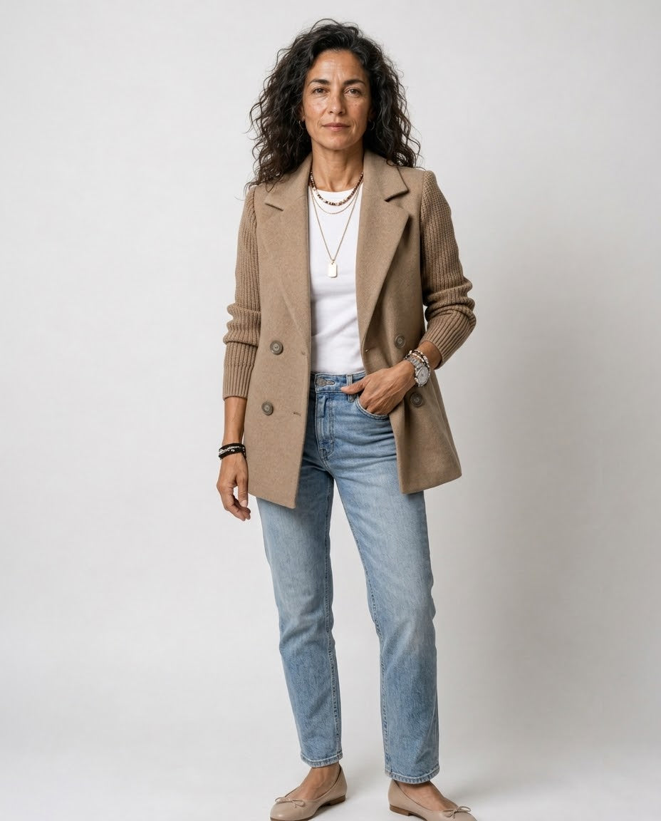 Carla – Blazer Elegante con Mangas de Punto