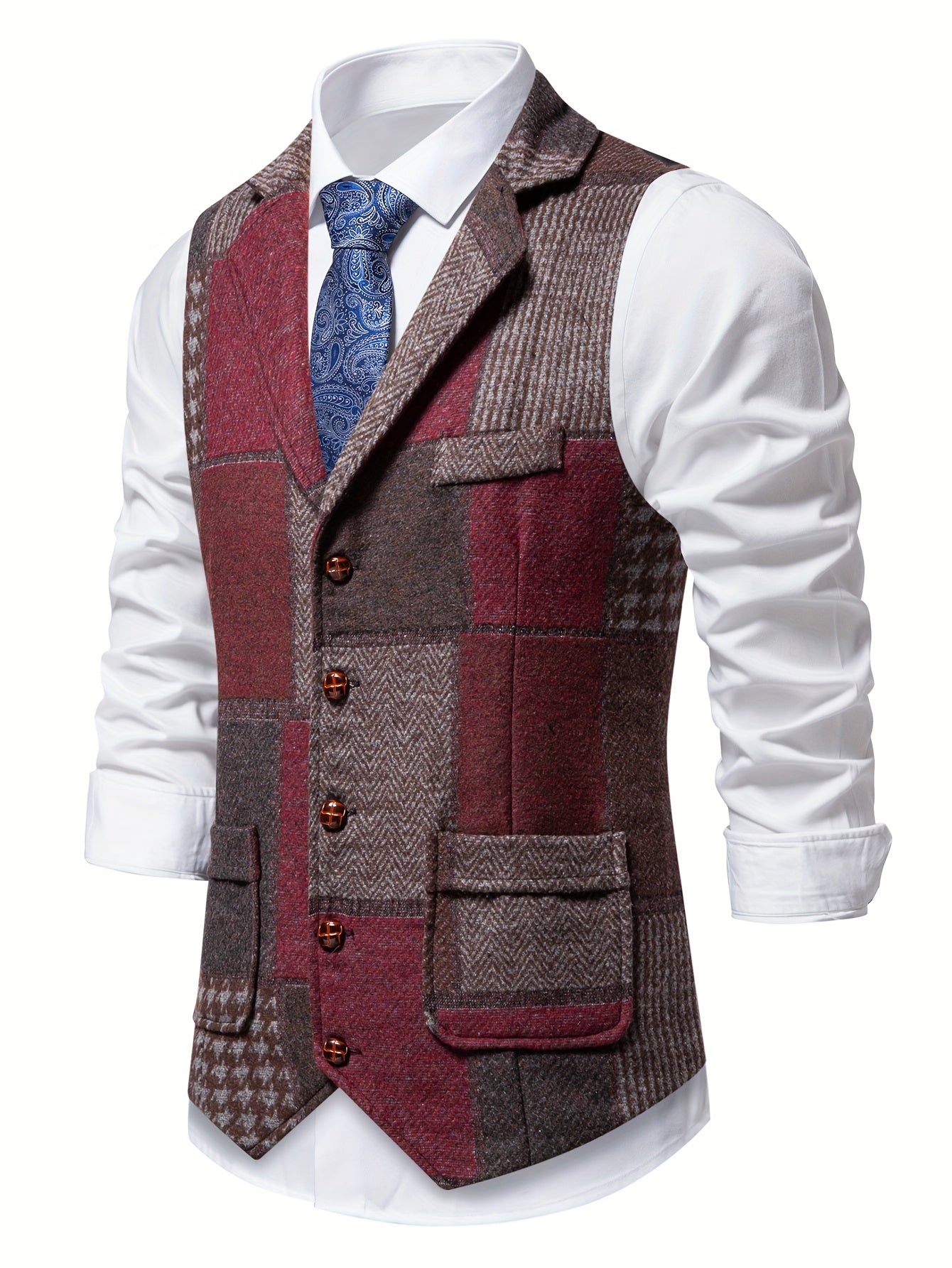 Leo - Chaleco de tweed patchwork con patrón de espiga