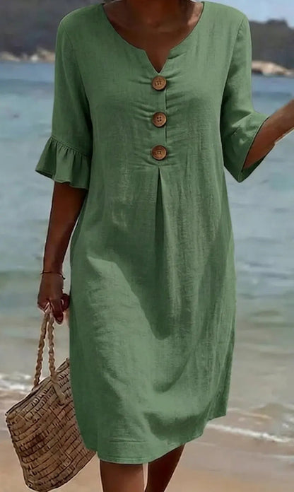 Soraya -  Elegante vestido de lino y algodón con botones