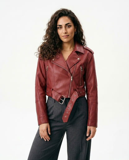 Chaqueta motera con cinturón