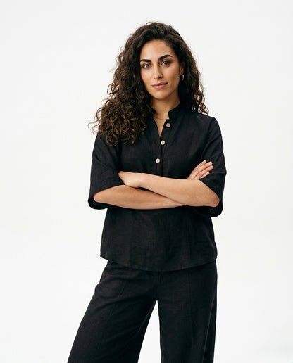 Mimi - Conjunto de Algodón Lino con Mangas Murciélago y Pantalón Ancho