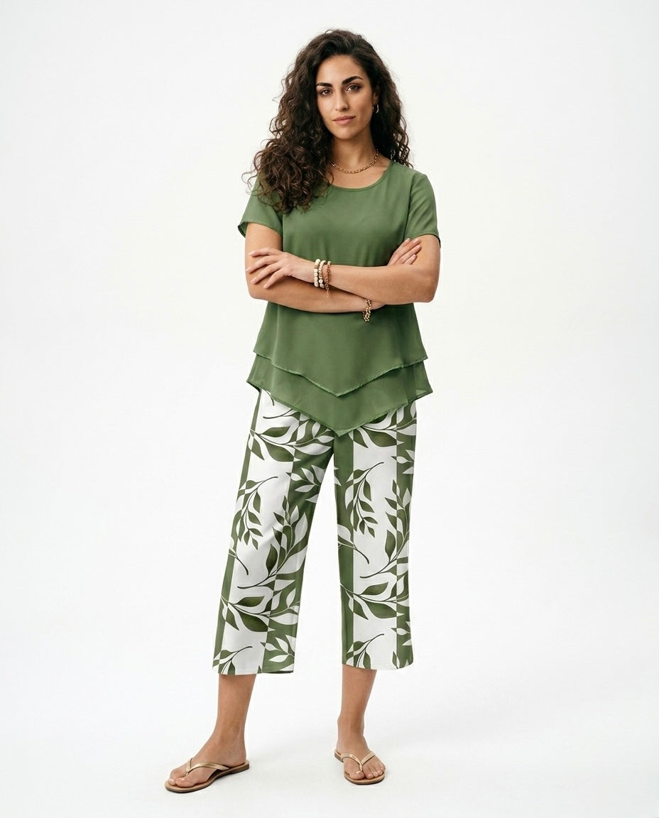 Paula- Conjunto de Dos Piezas con Estampado de Hojas Casual