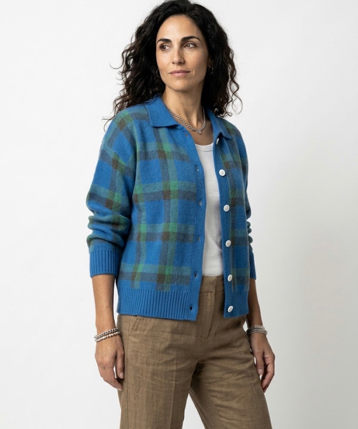Francisca | Chaqueta de Punto de Cuadros en Azul