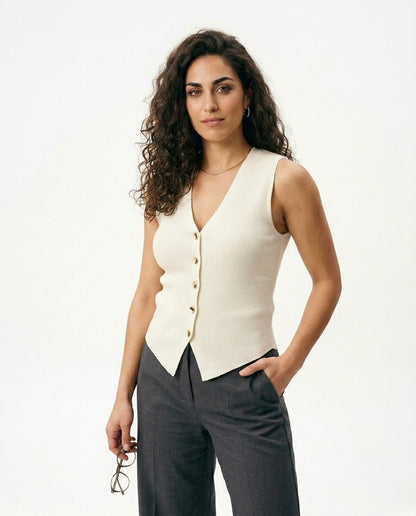 Yanira - Chaleco de punto sin mangas para mujer