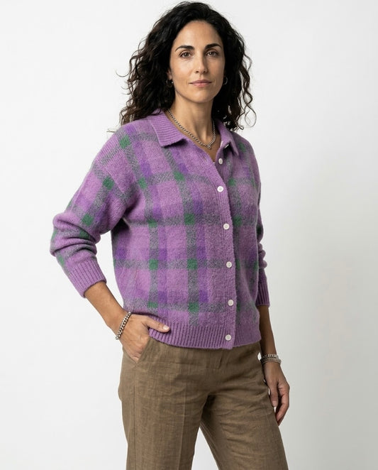 Josefina | Chaqueta de Punto de Cuadros en Morado
