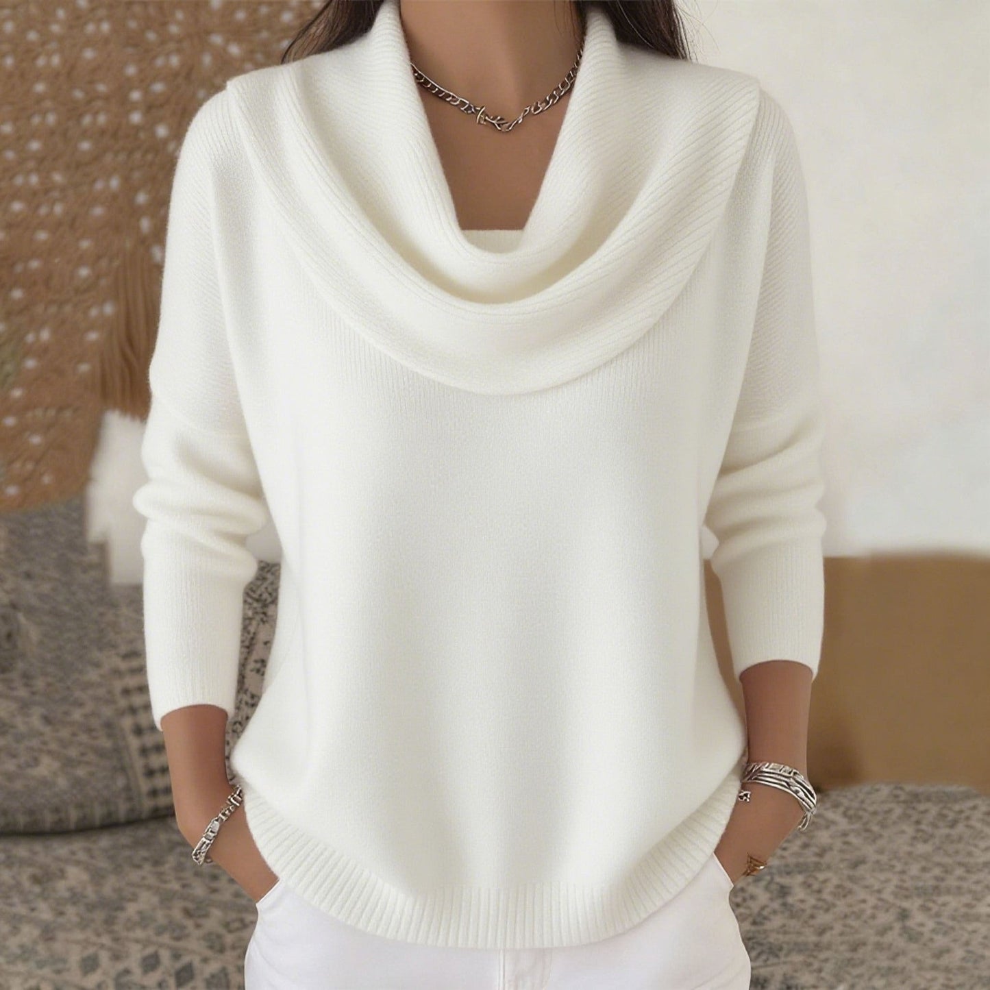 Julia Jersey Cuello Drapeado - Blanco