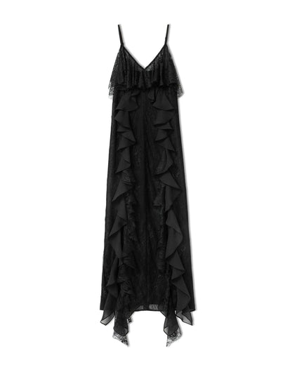 Gemma - Vestido largo con tirantes y volantes para mujer