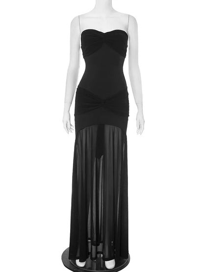 Helena - Vestido largo sin tirantes con fruncidos para mujer