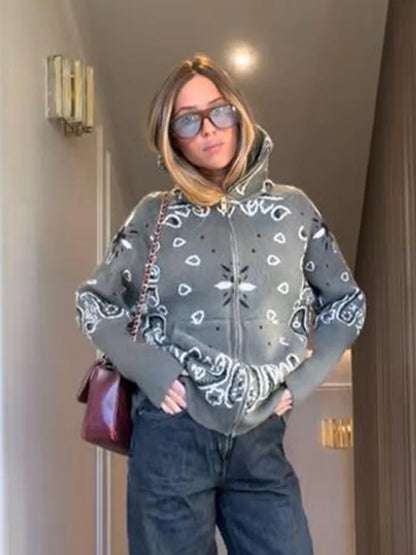 Graciela - Cárdigan de mujer con cremallera y estampado jacquard