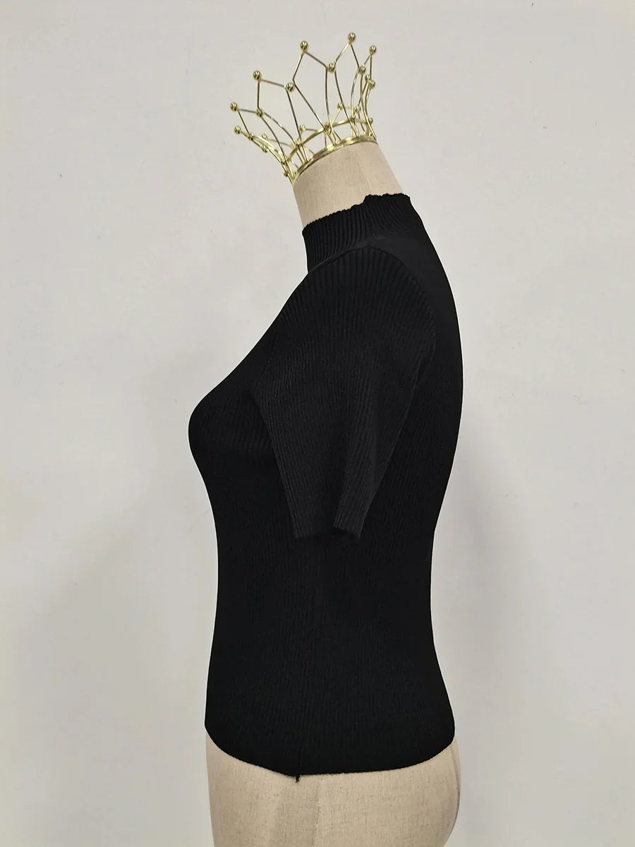 Aisa - Camiseta de cuello alto con hebilla para mujer