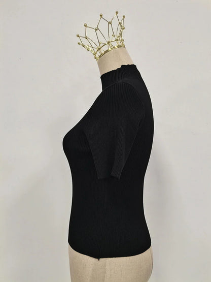 Aisa - Camiseta de cuello alto con hebilla para mujer