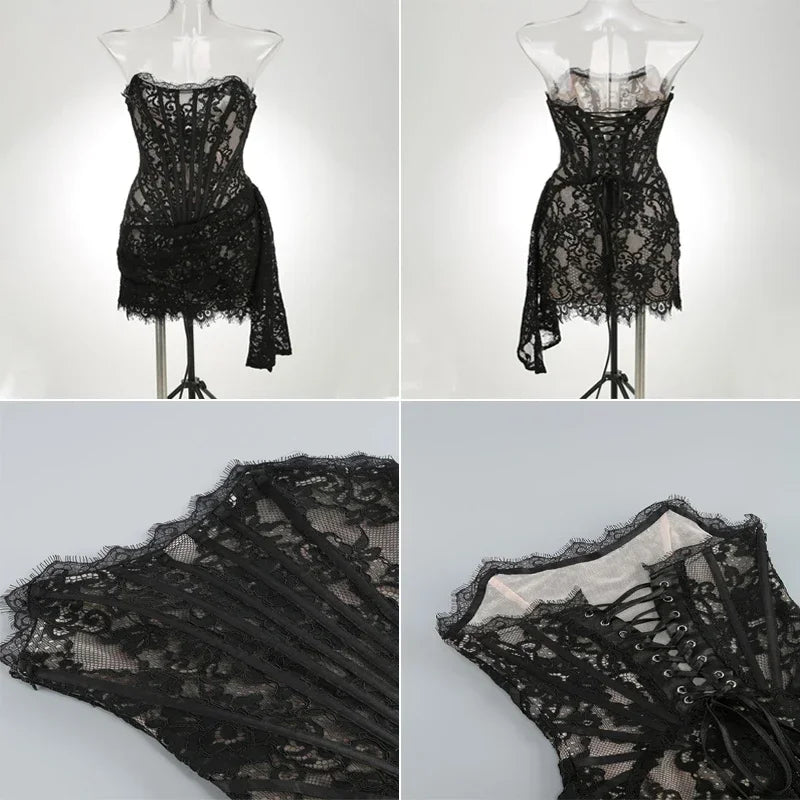 Yanira - Vestido de noche de encaje sin tirantes para mujer