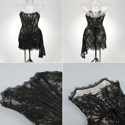 Yanira - Vestido de noche de encaje sin tirantes para mujer