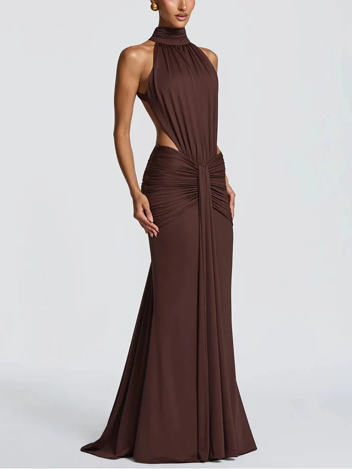 Daniela - Vestido largo de cuello alto sin espalda para mujer