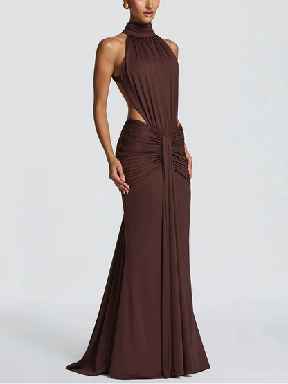Daniela - Vestido largo de cuello alto sin espalda para mujer